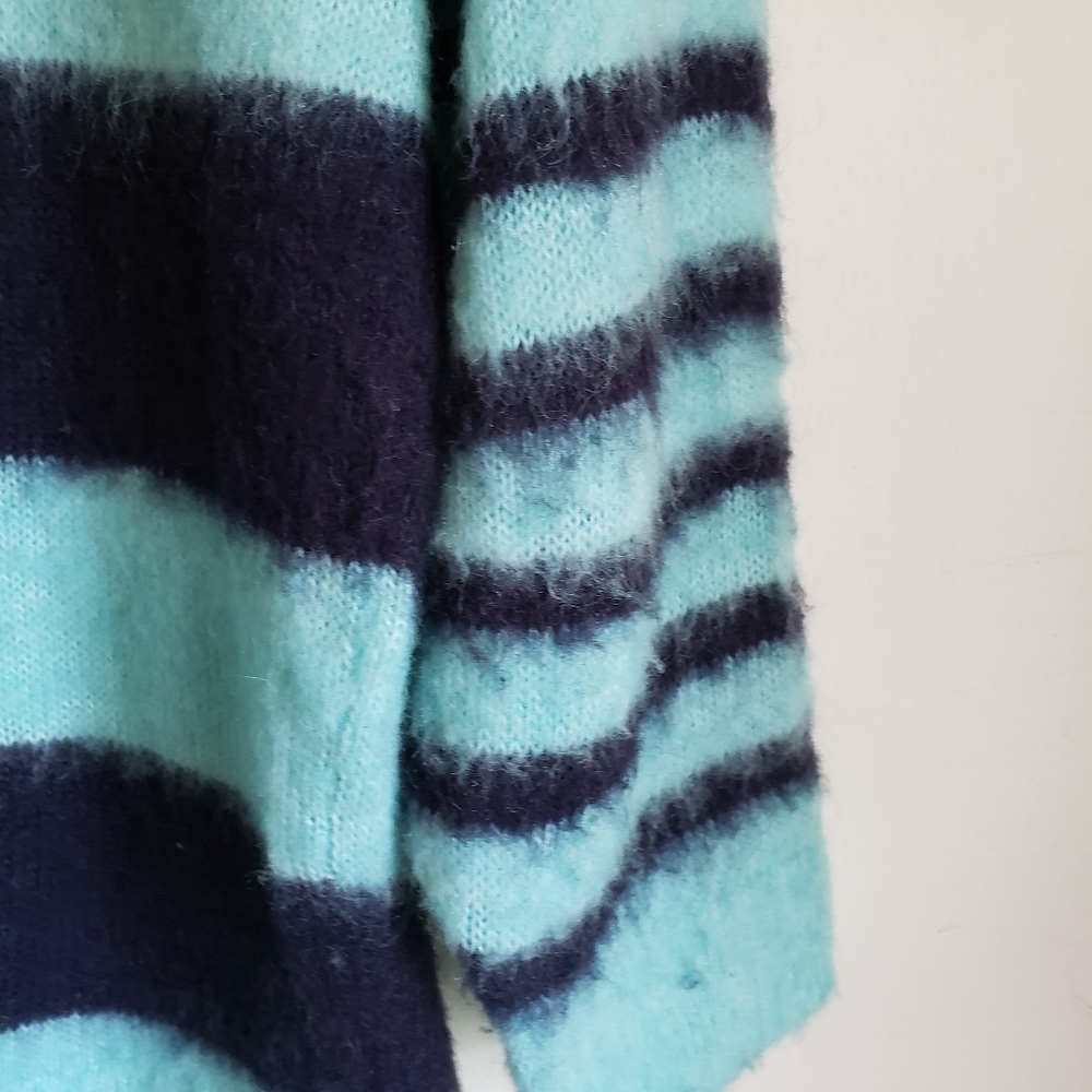 J. Crew Mint Green Navy Fuzzy Knit Pullover Sweater - Picture 7 of 10